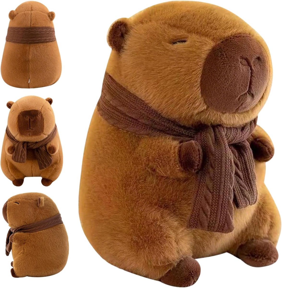 Capibara Pluche speelgoed, 25 cm, klein, bruin, met sjaal, realistisch en interessant, zachte simulatie, voor jongens en meisjes, leuk kussen
