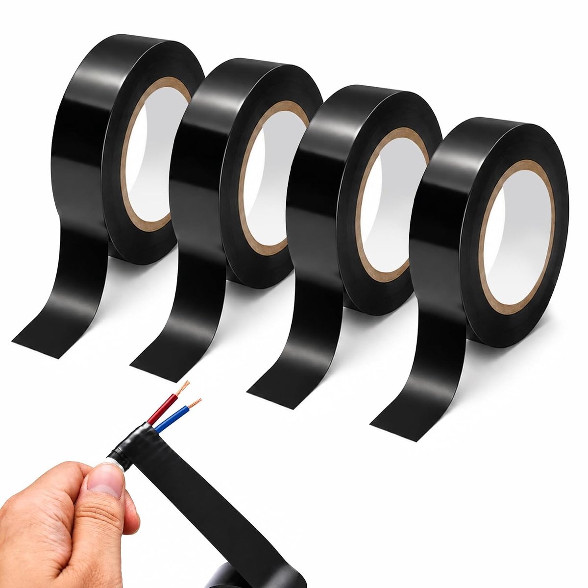 4 stuks 15 mm x 10 m pvc-isolatietape, thermische tape, zelflasbare isolatietape, voor het isoleren van reparaties en verbindingen, auto-industrie en apparatuur (zwart)