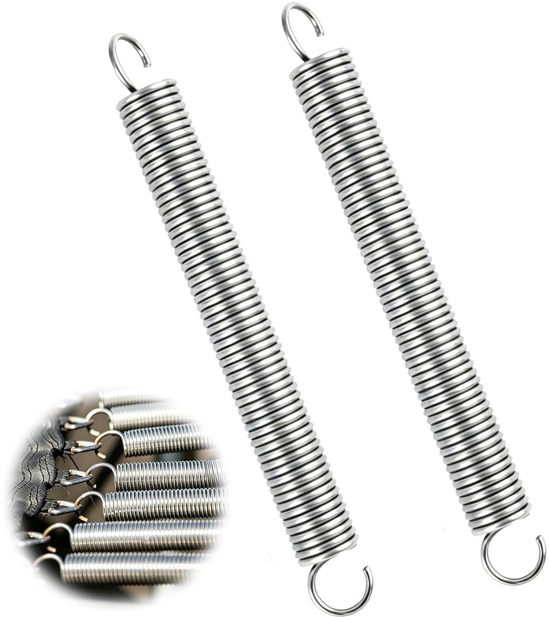 2 stuks trekveren met haken, roestvrij staal, 150 mm lengte, buitendiameter 16 mm, draaddiameter 2 mm, spanveer voor garagedeur, fitnessapparatuur, trampoline, speelgoed, mechanica
