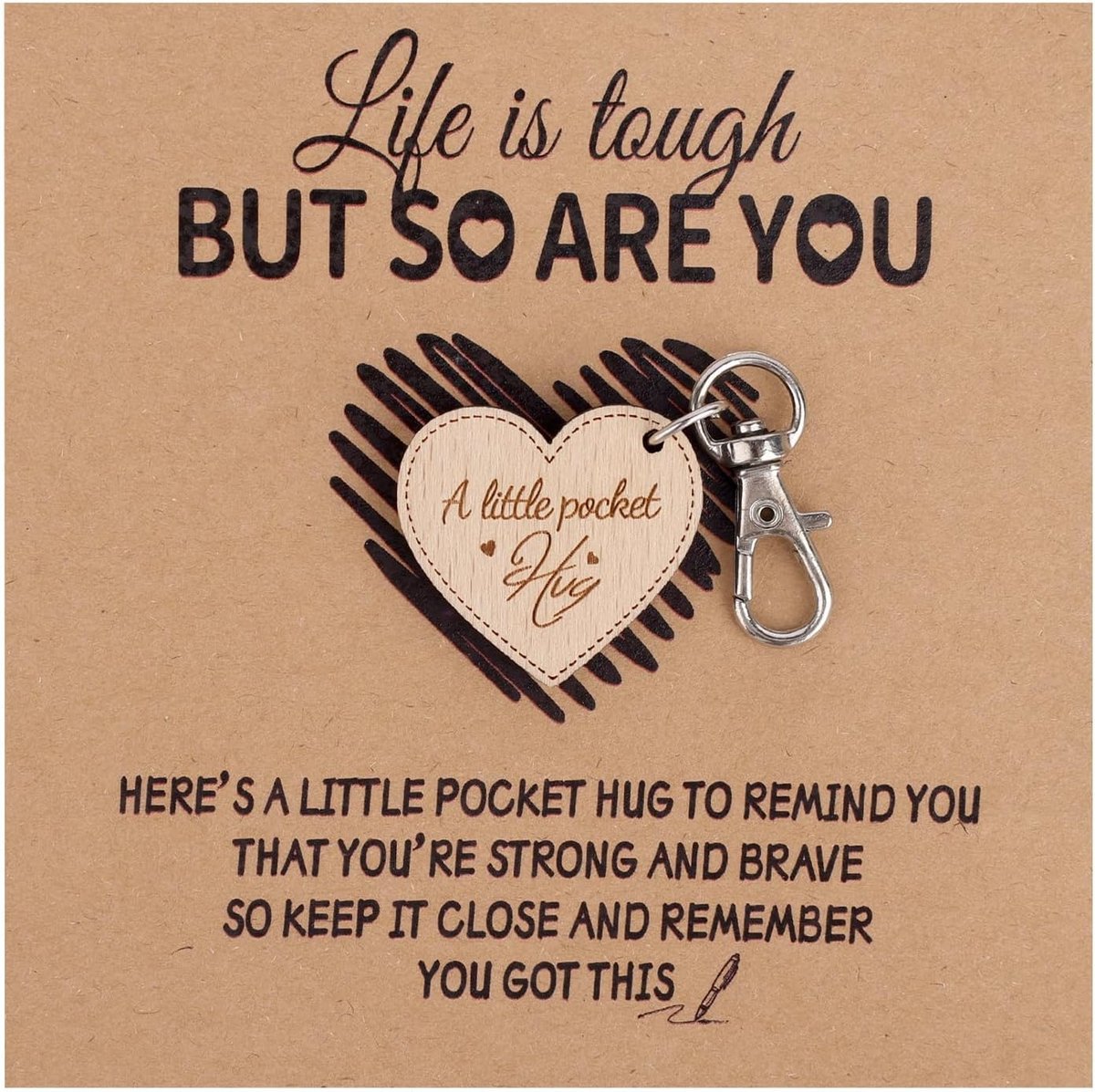 Hug Sleutelhanger, Sleutelhanger in de Vorm Een Hartje van Hout voor in je Zak met Kaartje Grappige Tasversiering Geschikt voor Vrouwen