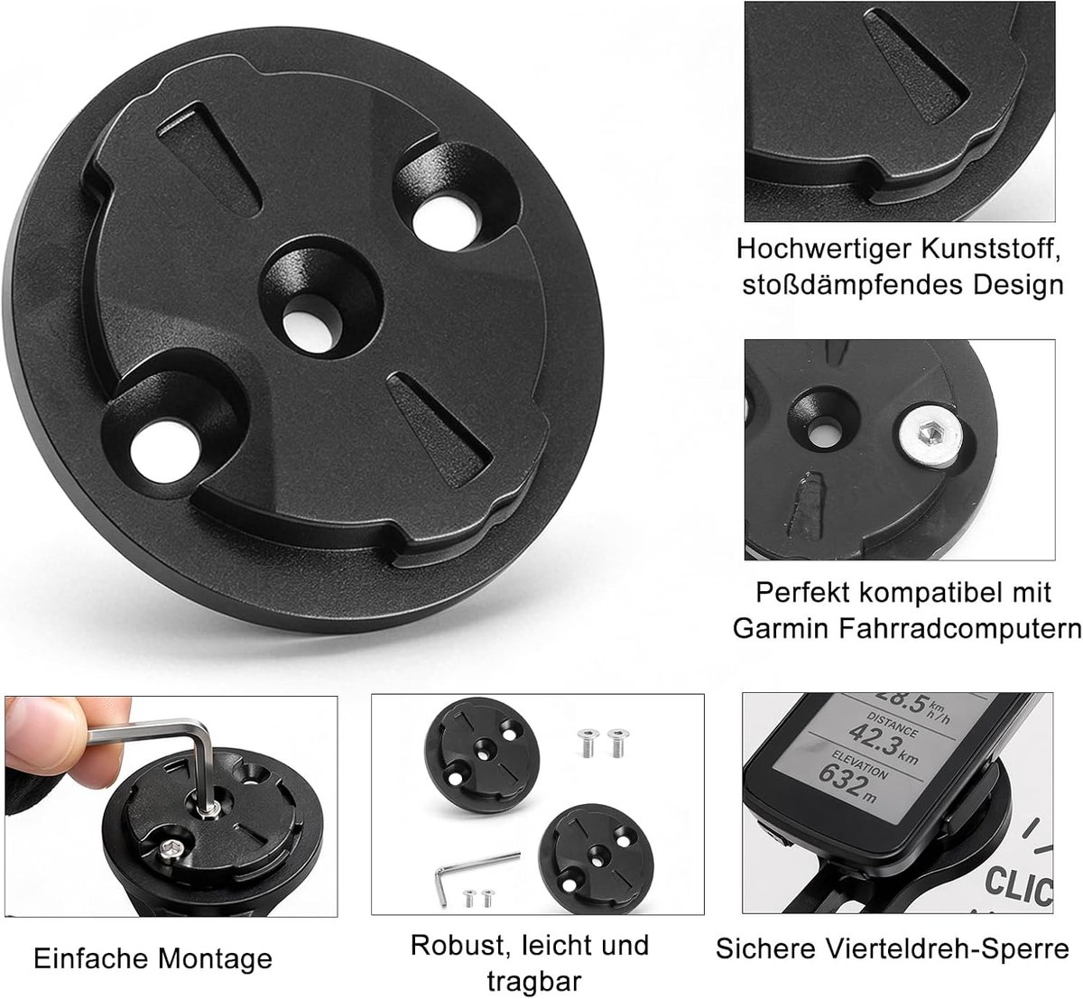 2 stuks fietscomputerhouder met inbussleutel voor Garmin | Adapter reserveinzetstuk compatibel met Garmin houder fiets adapterplaat voor fietshouder racefiets MTB, gatafstand 22 mm