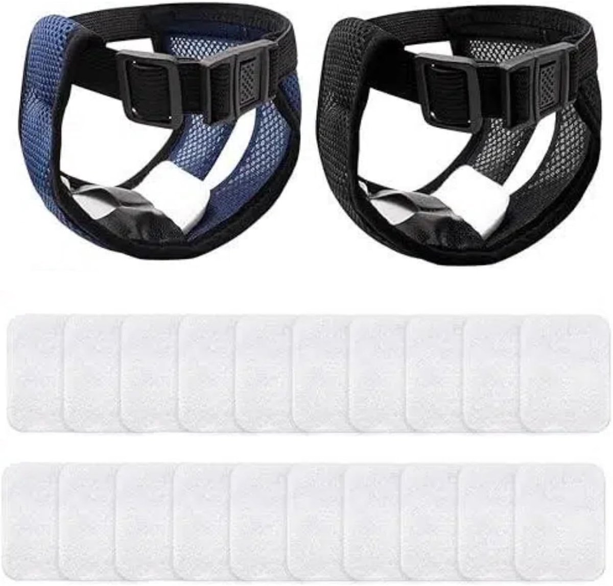 Luiers voor muggen, loopbroek voor muggen, elk bevat 20 inzetstukken, verstelbaar broekje voor honden met een loopvorm, wasbaar, zwart en blauw, maat S