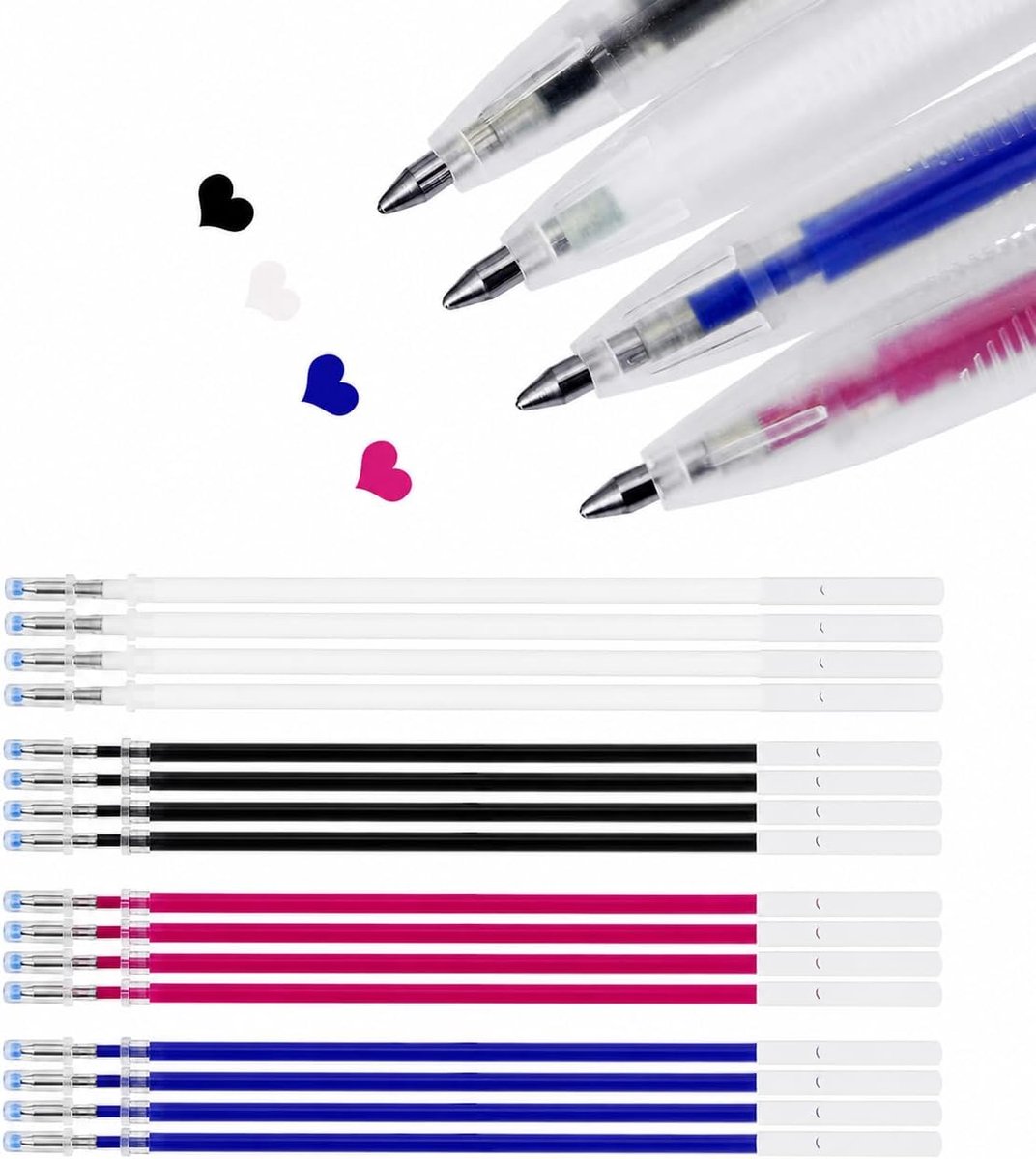 24 stuks stofmarkeerstiften, uitwisbaar, naaistiftenset met 4 pennen en 20 vullingen, textielmarkeerstiften in 4 kleuren, rood, blauw, wit, zwart, snijaccessoires voor naaien, quilten