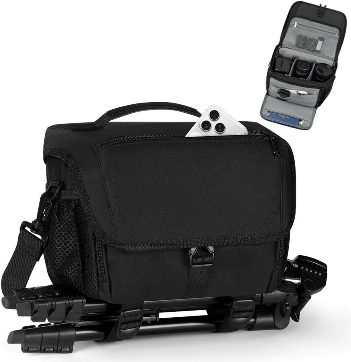Schoudertas voor camera, DSLR-cameratas, compacte crossbody cameratas/rugzak compatibel met Canon, Nikon, Sony spiegelreflexcamera's, spiegelreflexcamera's en systeemcamera's.