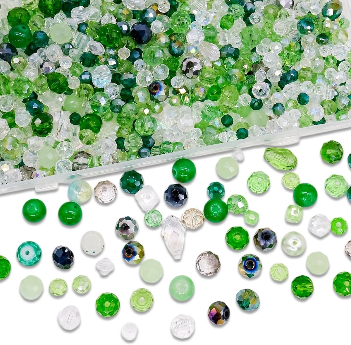 Kralen 4/6/8 mm, gefacetteerde glazen kralen om te rijgen met opbergdoos, groene mix kralen voor armbanden, halskettingen, sieraden maken en doe-het-zelf