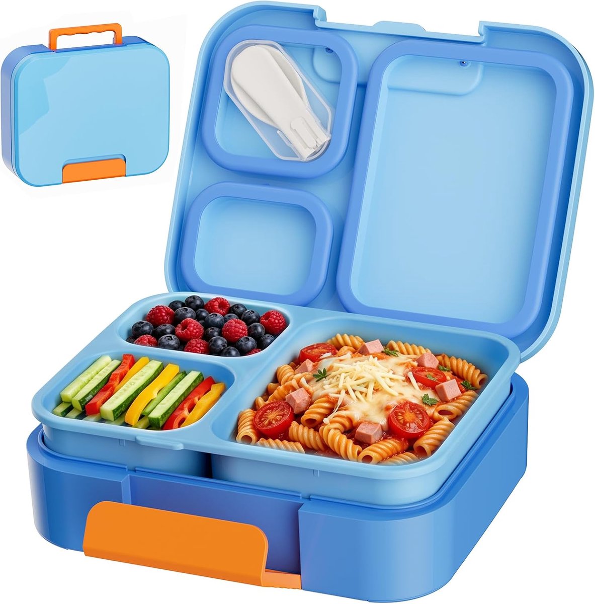 Broodtrommel voor kinderen met vakken, lekvrije lunchbox, bento box voor meisjes en jongens, voor kleuterschool en school (blauw)