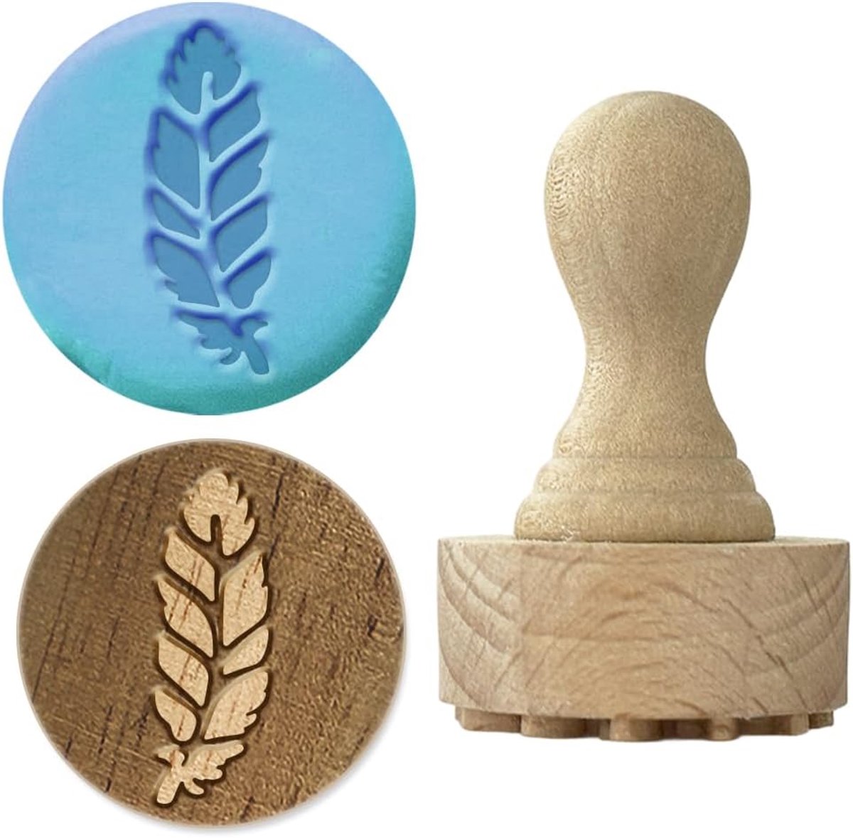 Houten stempel met handvat, 4,3 x 2,7 cm, houten stempel, beukenhout, pottenbakkerstempel, keramische stempel, houten handvat, gereedschap voor klei, kunst, doe-het-zelf, handwerk
