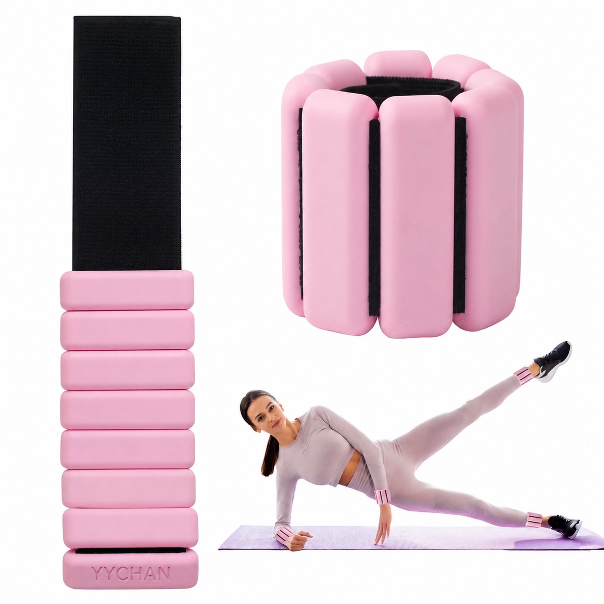 YYchan Enkelgewichten en Polsgewichten - Verstelbare Gewichtsmanchetten - 2 x 900 g - Voor Fitness, Wandelen, Yoga en Pilates - Roze
