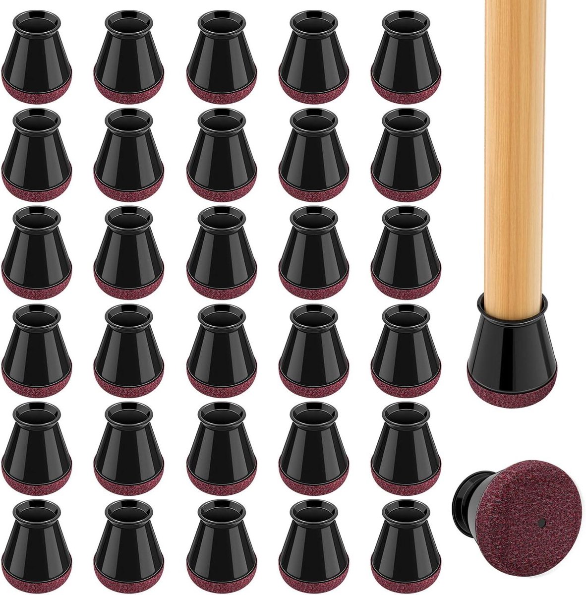 Stoelpootdoppen - Vilt dopjes - Vloeren Beschermen - Omwikkeld Viltkussen - 14 - 20 mm - Zwart