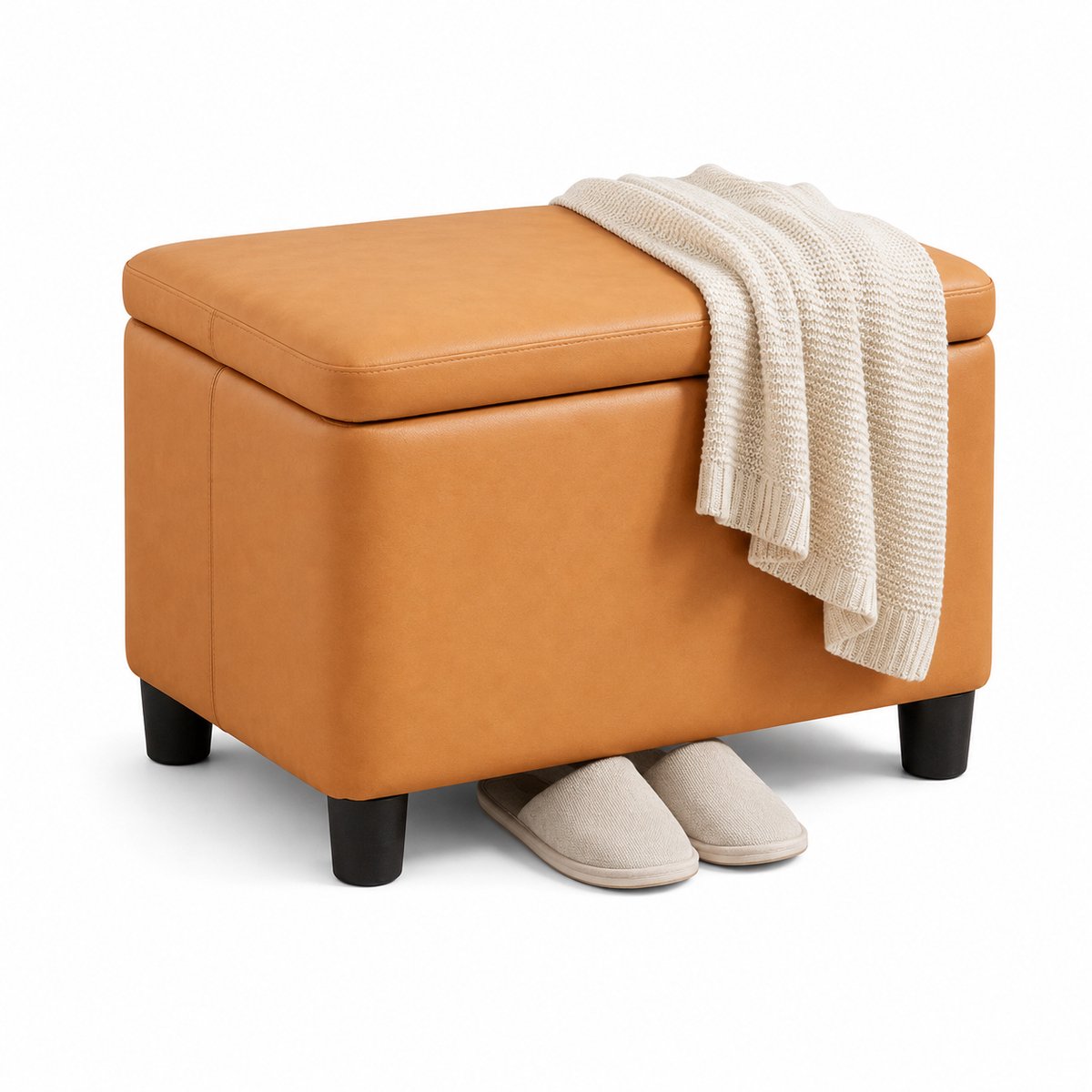 Home & Beyond® Opbergpoef met Opbergruimte - Opbergkruk Hal - Schoenenkruk met Klapdeksel - Zitkruk en Voetenbank - Oranje - 40x28x28 cm
