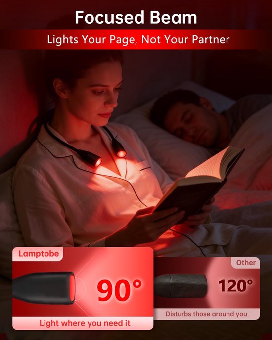 Leeslamp Boek - Boeklamp Klem - Ontspannen Lezen - Rood Licht Modus - 1 Watt - Zwart — afbeelding 2