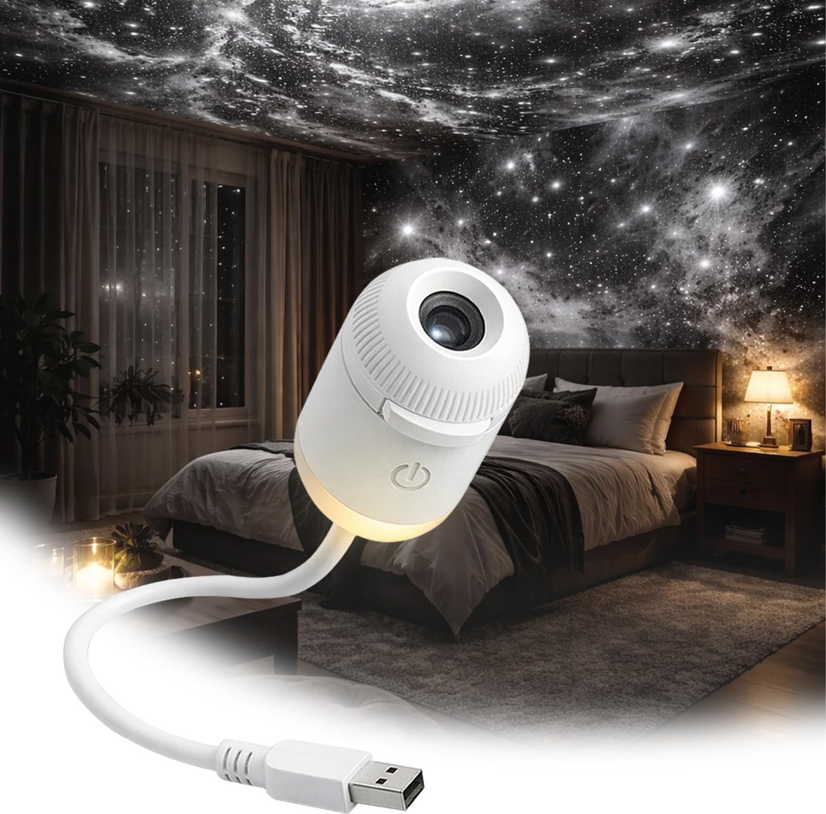 Casalora 2-in-1 Sterrenprojector Galaxy & Nachtlampje -24 Verwisselbare Films - Dimbare LED Lamp - 360° Rotatie - USB - Voor Slaapkamer, Auto en Kinderkamer