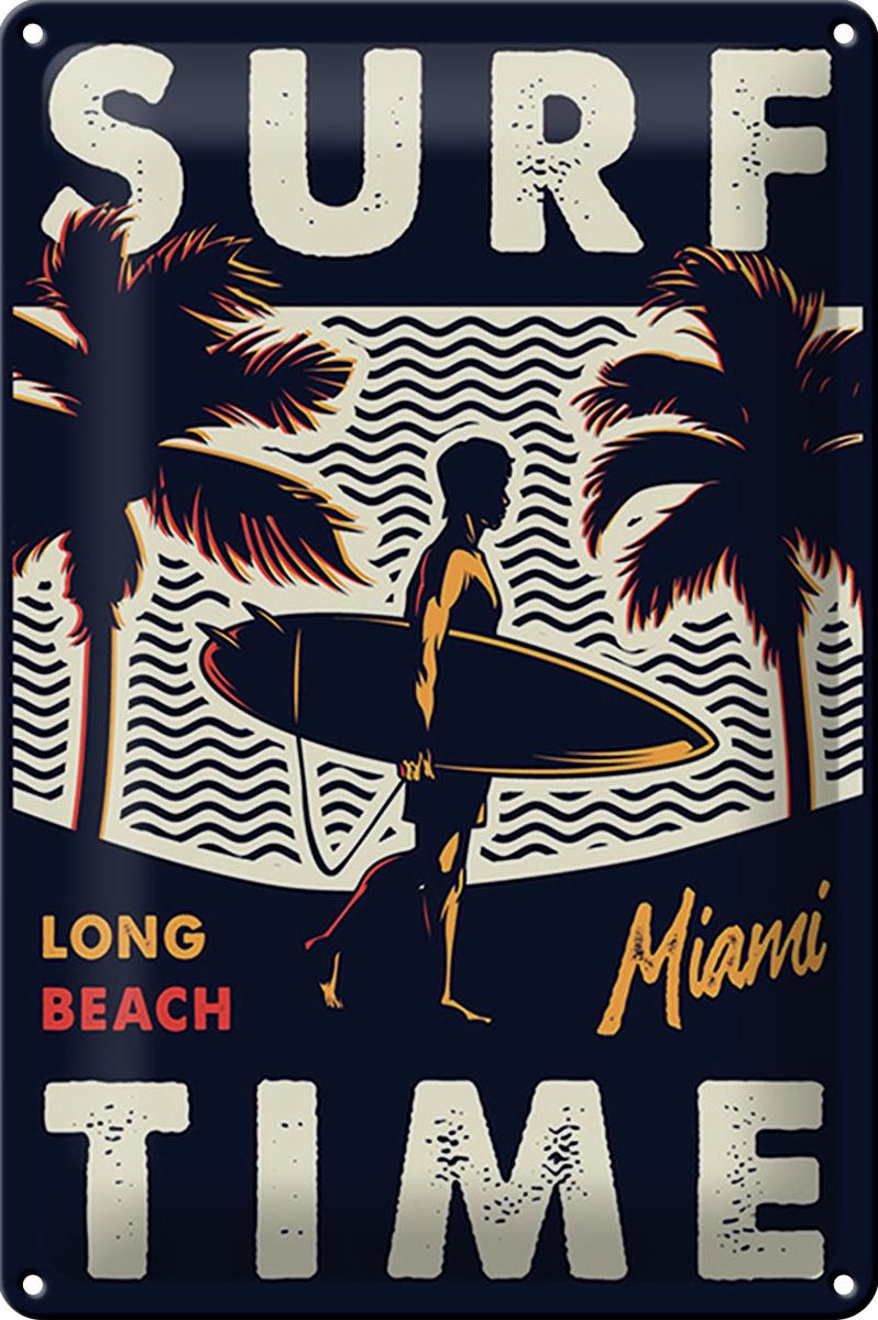 Blechschild Miami 20x30cm Surf time long beach
