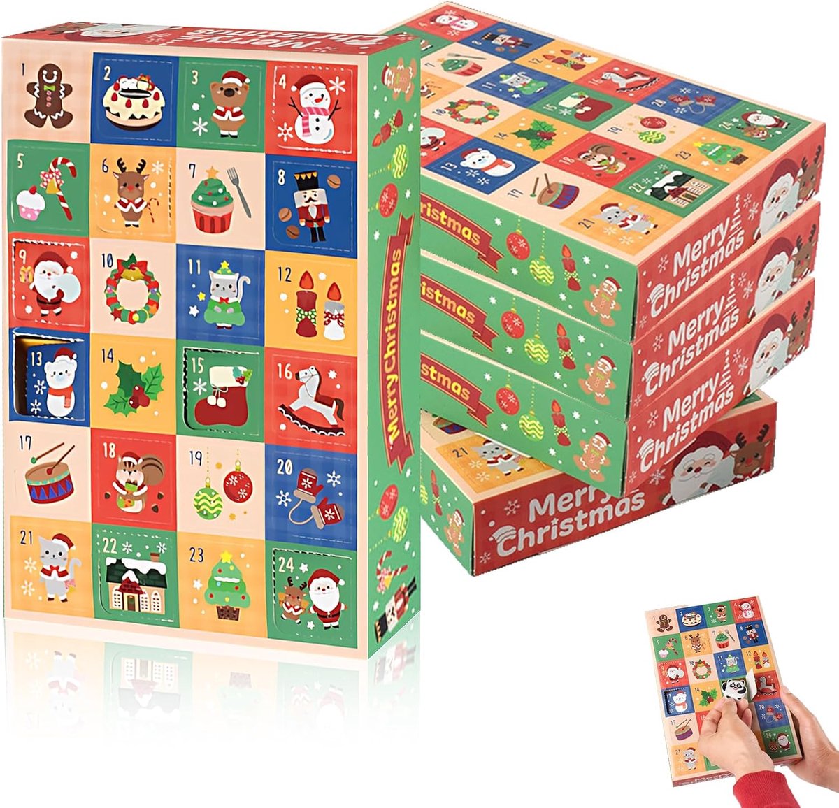Set van 5 doe-het-zelf kerstadventskalenders – Lege doosjes voor een leuke aftelkalender (24 dagen) om zelf te vullen; geschikt voor volwassenen en kinderen. Maak je eigen adventskalender.