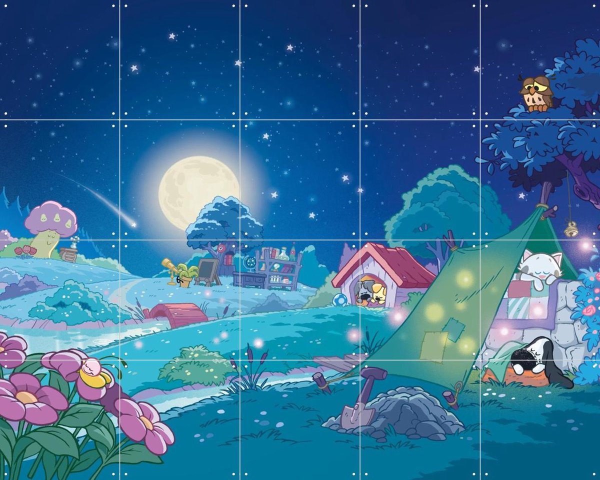 IXXI Woezel & Pip in de Nacht, Woezel & Pip & Van Hoorne Studios - 100 x 80 cm - Gratis ophangtool - Grote wanddecoratie en posters - Cartoonesk