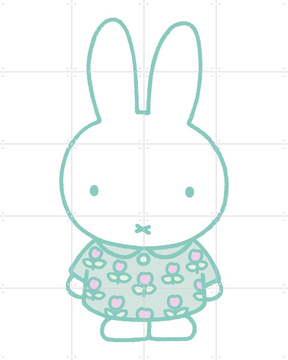 IXXI Nijntje met Tulpenjurk Mintgroen, Nijntje - 80 x 100 cm - Gratis ophangtool - Grote wanddecoratie en posters - Speels, Fantasierijk