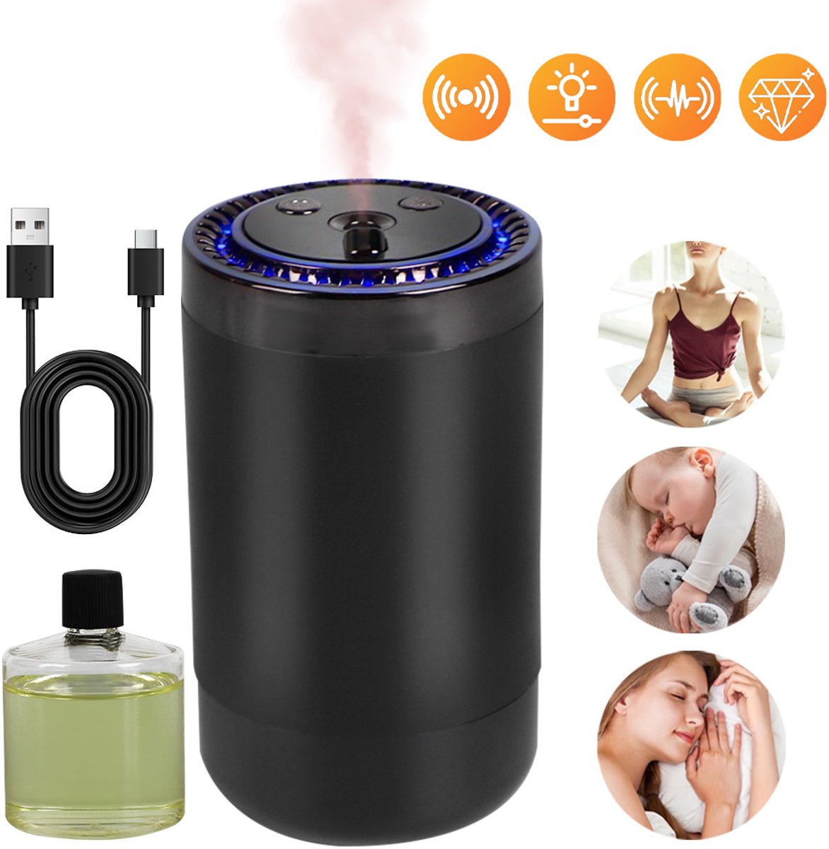 Autoluchtverfrisser Met Diffuser, Slimme Auto Luchtverfrisser, Oplaadbare Draadloze Diffuser, Omgevingslichtprojectie.