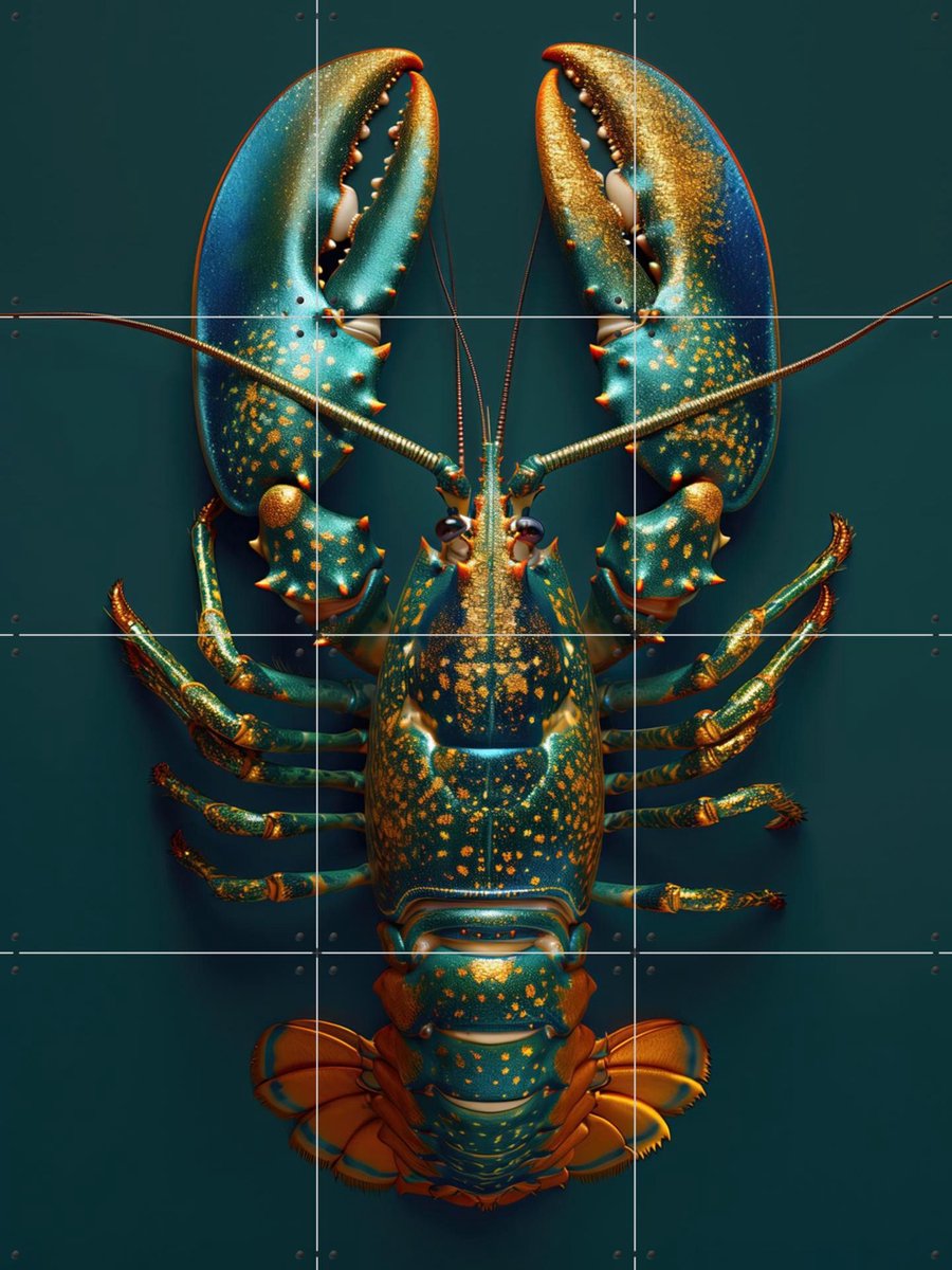 IXXI Green Petrol Lobster with Metallic Oil Effect, OTTI - 60 x 80 cm - Gratis ophangtool - Grote wanddecoratie en posters - Digitale Kunst