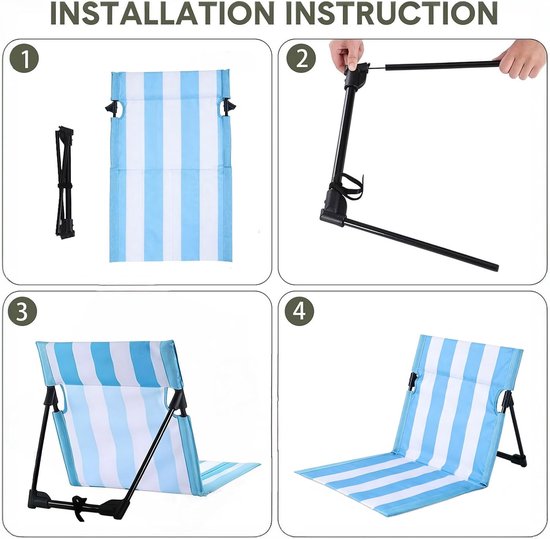 Strandstoel Opvouwbaar - opvouwbare kampeerstoel - Vloerstoel Inklapbaar met Rugleuning - met opbergtas - Campingstoel - Vouwstoel / kussen - Strandmat - Picknick - Strandstoelen - Strandmatten - ligbed - Klapstoel - Ligstoel - Blauw-witte strepen — afbeelding 3