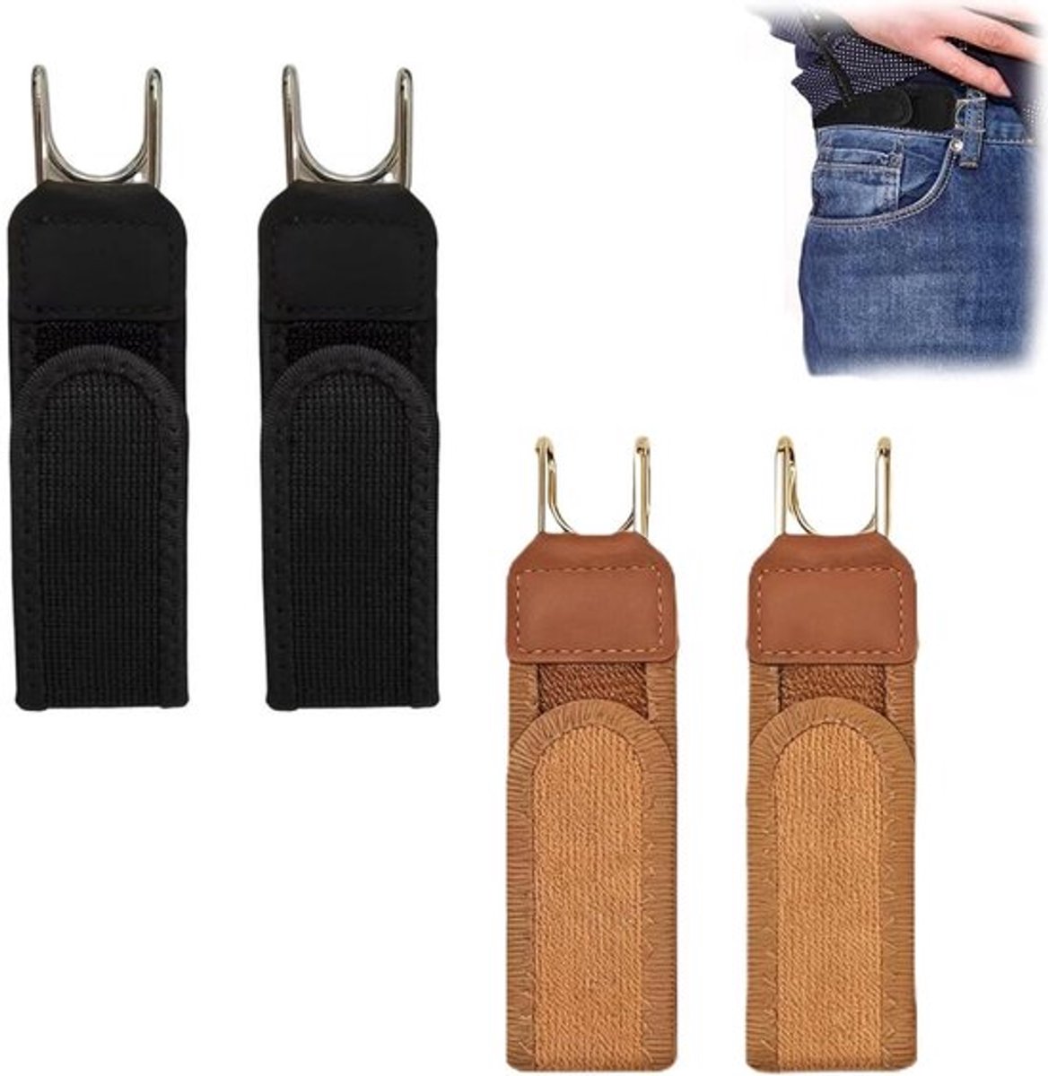 Set van 4 stuks - Riem zonder gesp - Klittenband - Elastische broekriem - Verstelbare elastische riem met gesp voor zowel jeans, vrijetijdskleding als werkkleding