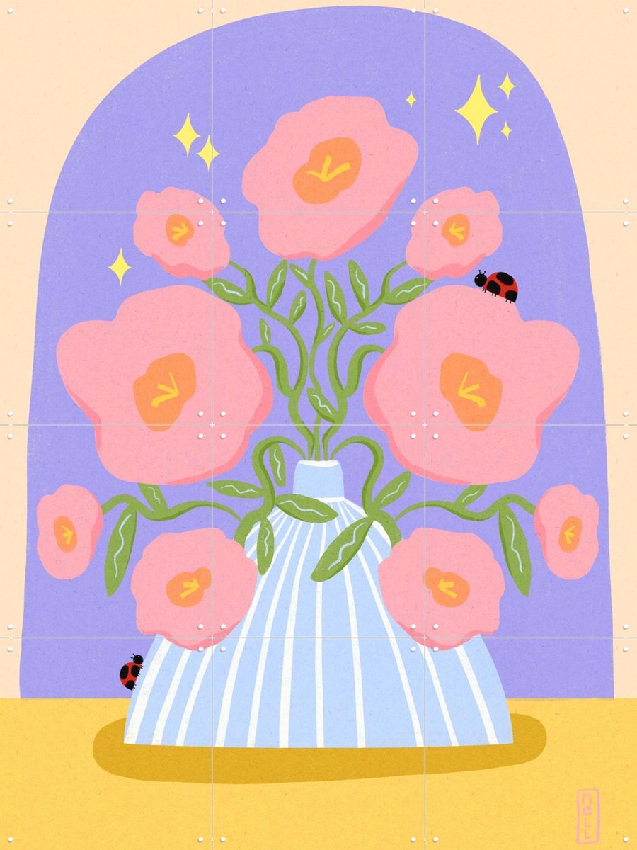 IXXI Fun Flowers in a Vase Illustration, Dirkie Nell & Various - 60 x 80 cm - Gratis ophangtool - Grote wanddecoratie en posters - Illustraties
