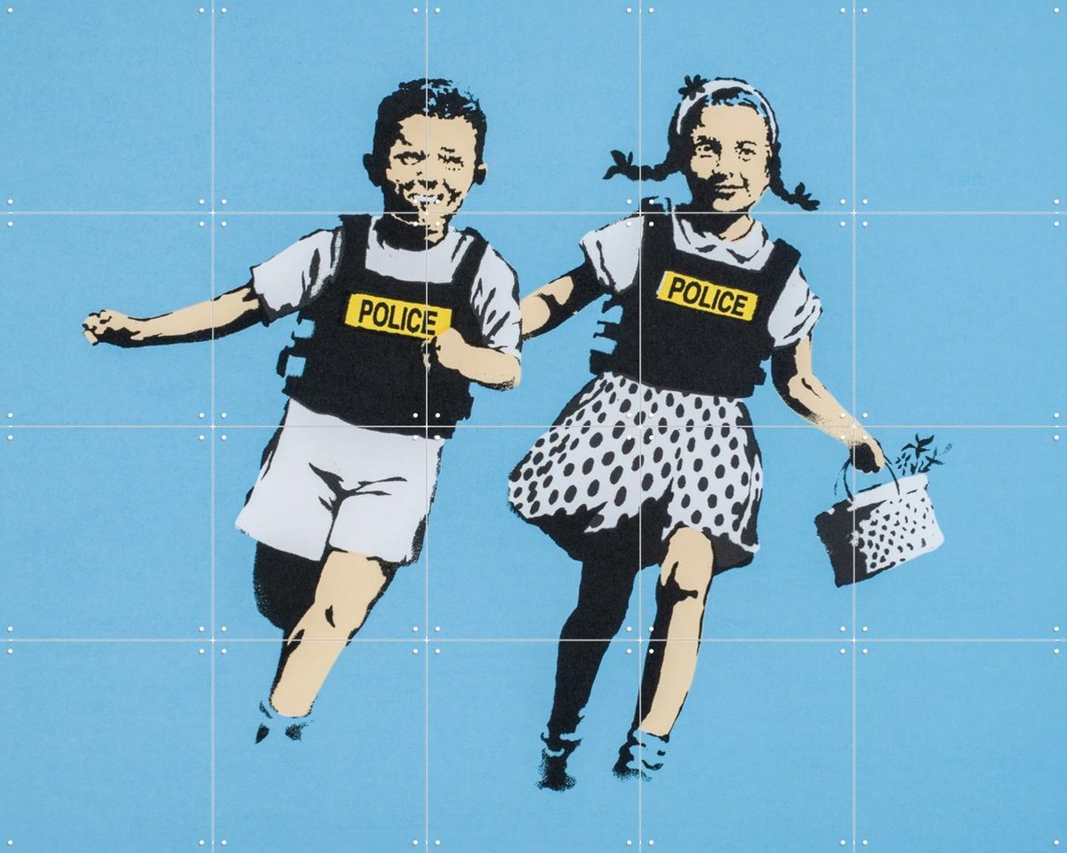 IXXI Jack and Jill (Police Kids), Banksy - 100 x 80 cm - Gratis ophangtool - Grote wanddecoratie en posters - Street art, Pop art, Cartoonesk, Modern