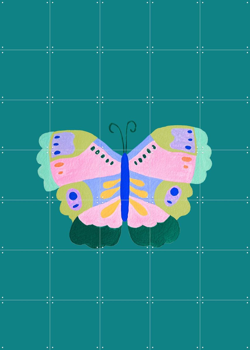 IXXI Floral Fantasy Butterfly, Palmartprints - 100 x 140 cm - Gratis ophangtool - Grote wanddecoratie en posters - Kleurrijk, Modern, Fantasierijk