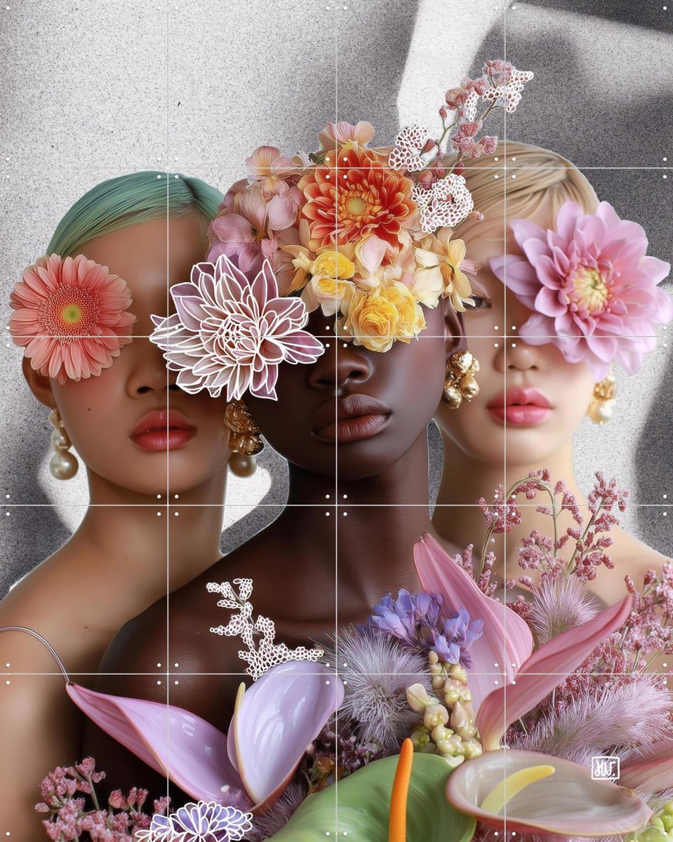 IXXI Too Many Flowers to See, Henriette Visscher - 80 x 100 cm - Gratis ophangtool - Grote wanddecoratie en posters - Kleurrijk, Gemengde Technieken