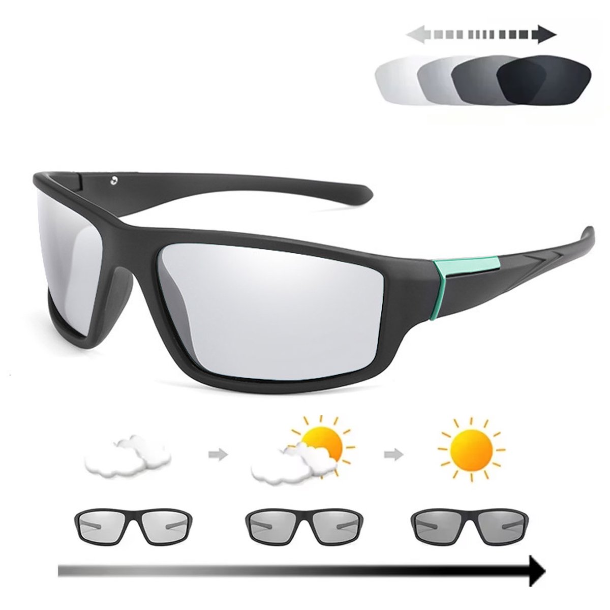 Photochromic - Zonnebril - Met Polaroid en UV400 Bescherming - Photochromic fietsbril - Sport rijden fietsen buitenbril - Automatisch Verduisterend - Zonnebril Heren - Zonnebril Dames - Zonnebrillen voor Dames - UV-bescherming - Voor buitensporten