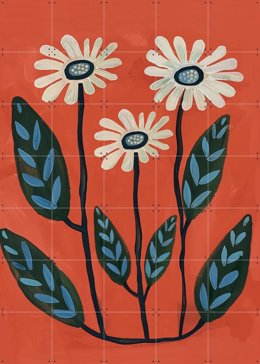 IXXI Terracotta Abstract Daisy Flowers, Branka Kodžoman - 100 x 140 cm - Gratis ophangtool - Grote wanddecoratie en posters - Abstract, Schilderijen