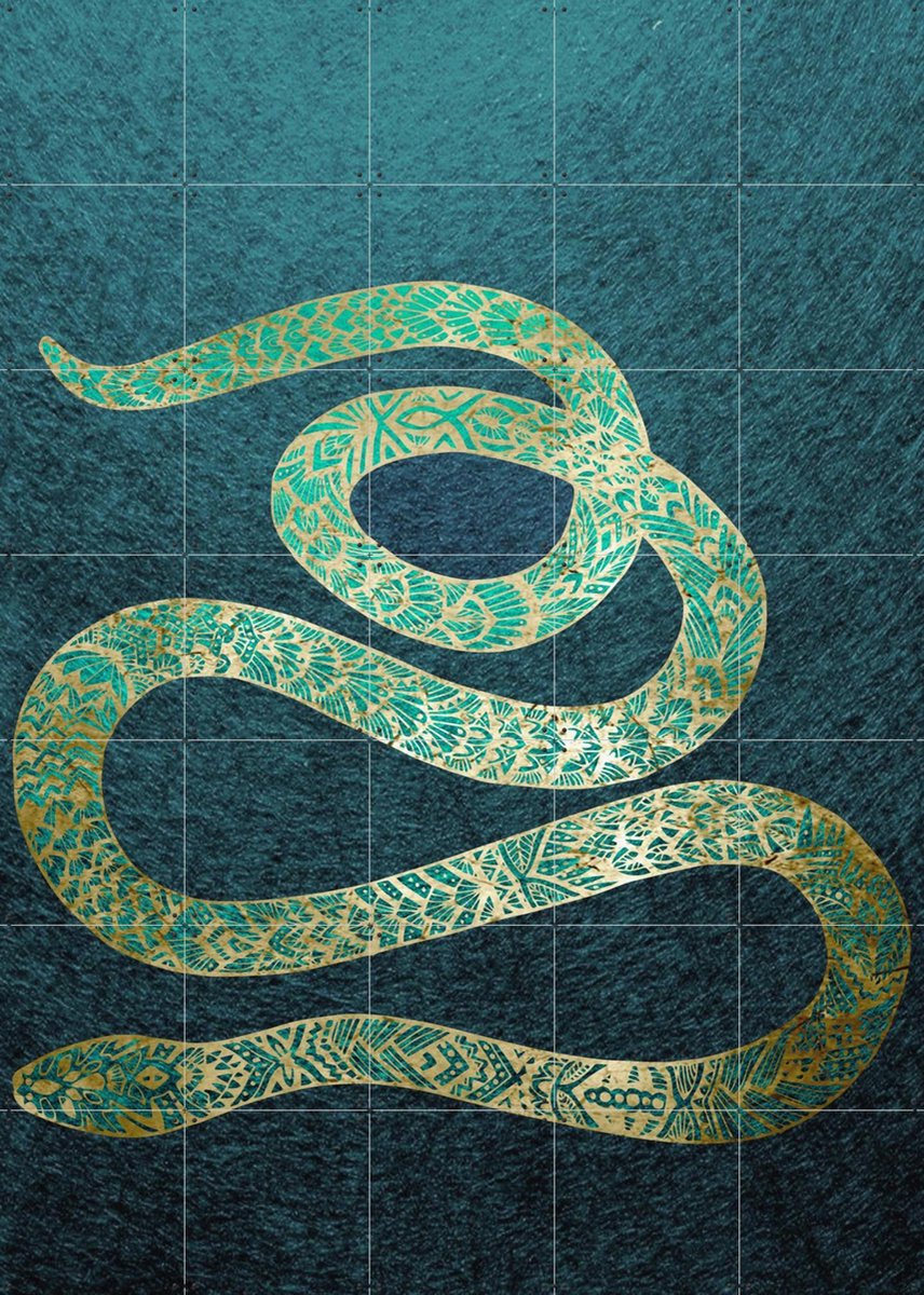 IXXI Bohemian Golden Snake, Bloomery Decor - 100 x 140 cm - Gratis ophangtool - Grote wanddecoratie en posters - Ornamenteel Ontwerp, Kleurrijk