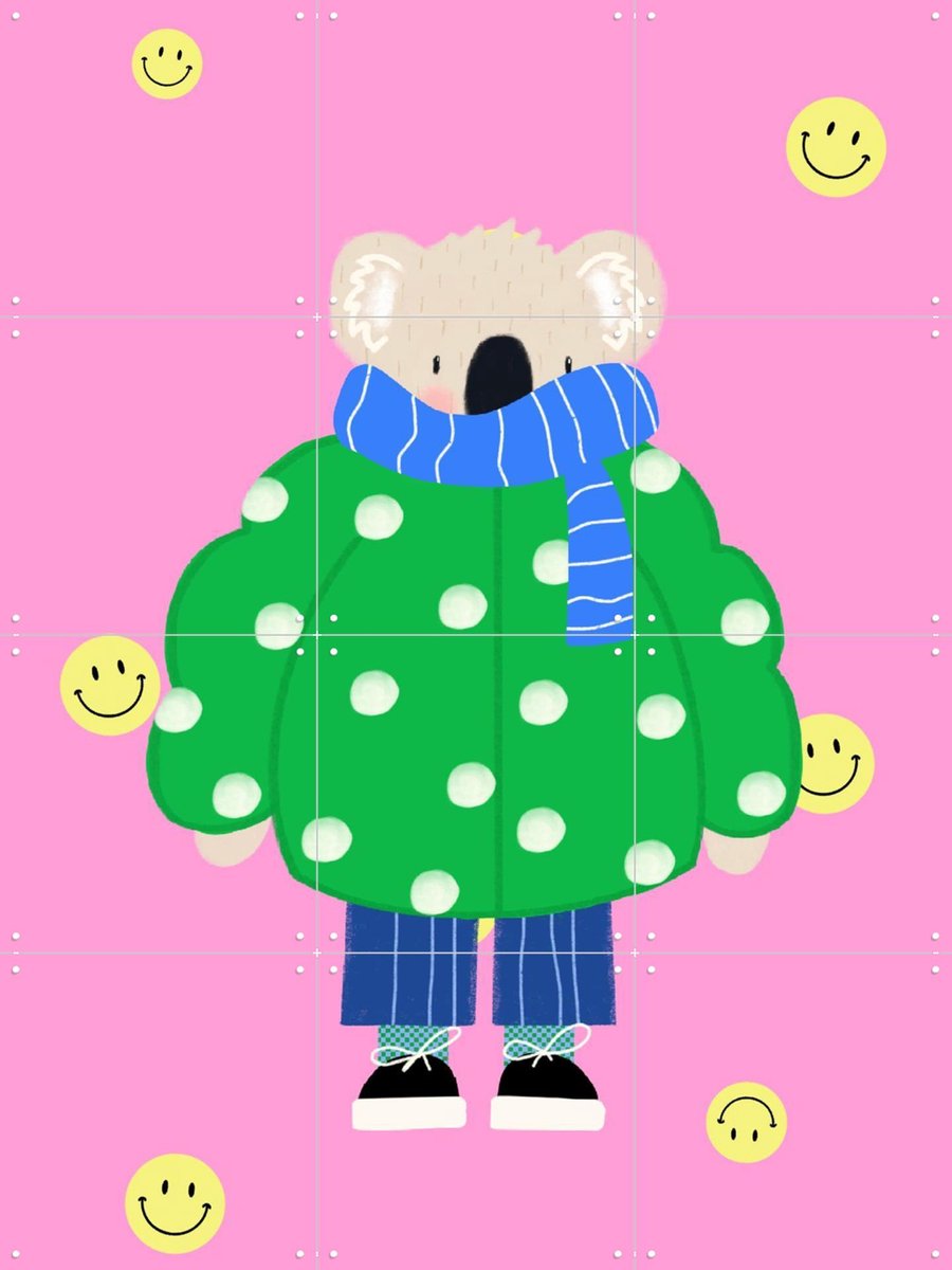 IXXI Koala, Stadse Spruiten | door Miek illustreert - 60 x 80 cm - Gratis ophangtool - Grote wanddecoratie en posters - Cartoonesk, Kleurrijk, Speels