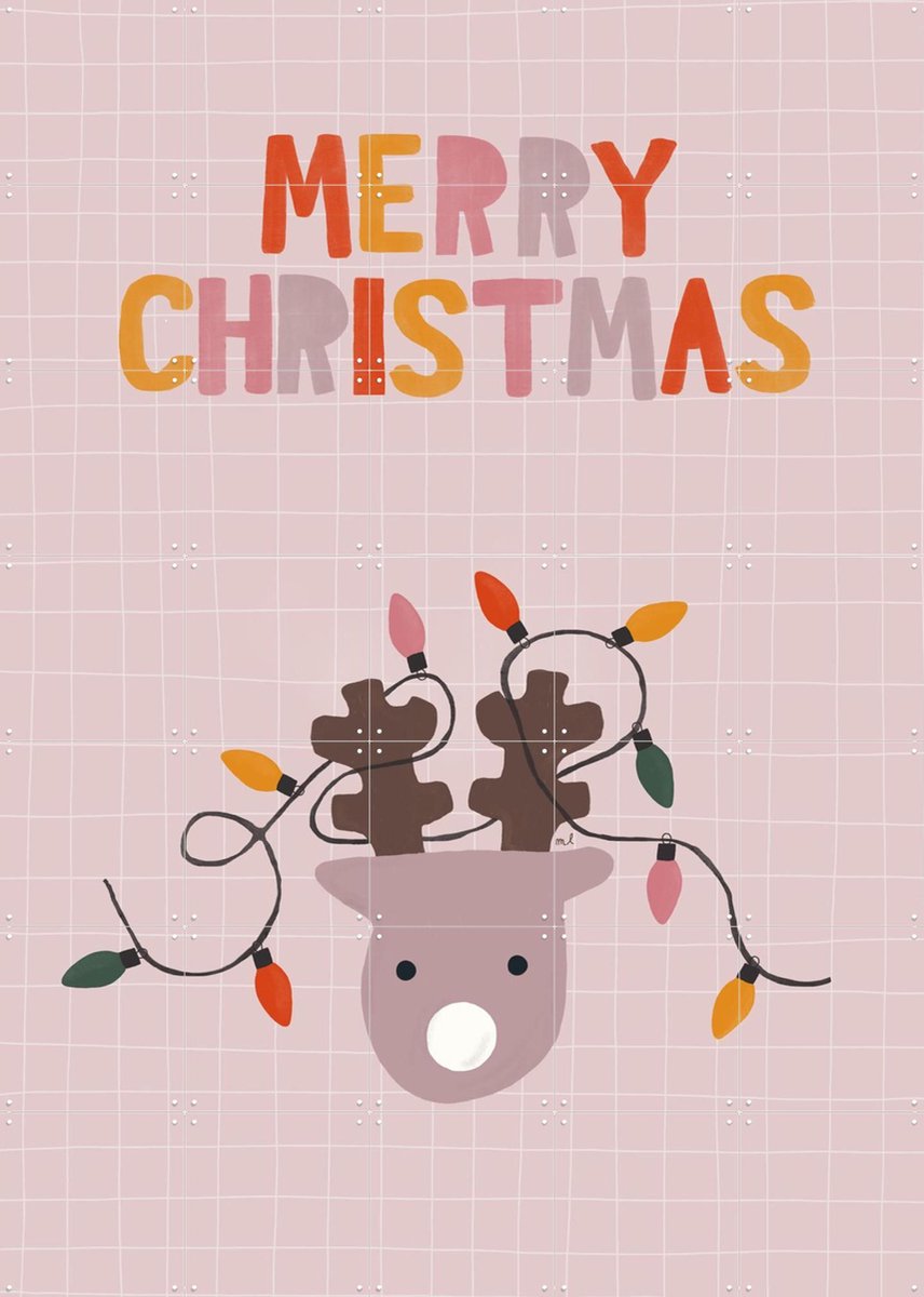 IXXI Merry Christmas Deer, Menina Lisboa & Various - 100 x 140 cm - Gratis ophangtool - Grote wanddecoratie en posters - Fantasierijk, Speels
