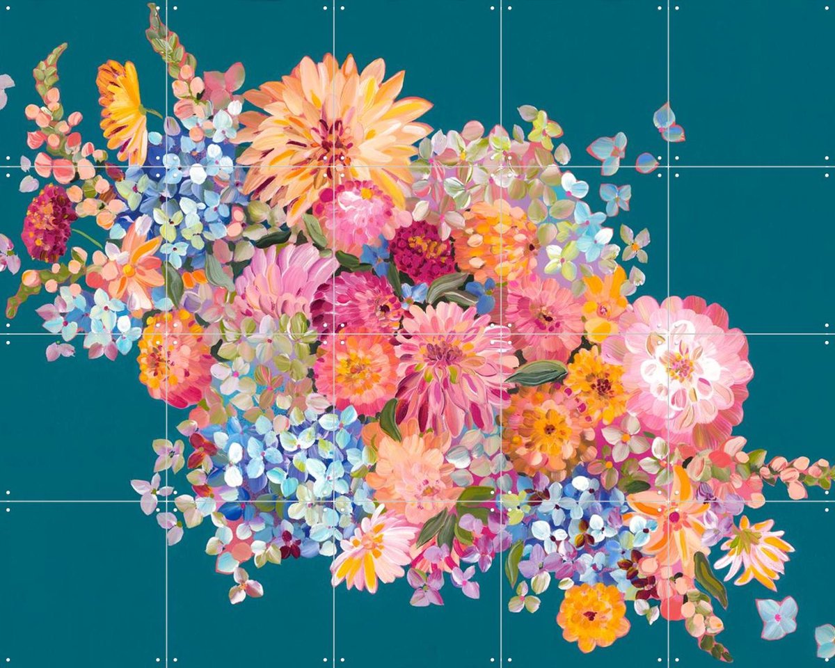 IXXI Big Bunch On Peacock Blue, Libby Chambers - 100 x 80 cm - Gratis ophangtool - Grote wanddecoratie en posters - Kleurrijk, Speels, Digitale Kunst
