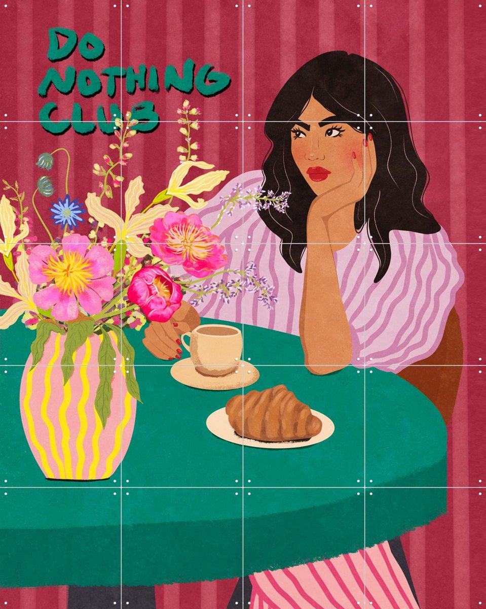IXXI Do Nothing Club Raissa Oltmanns, Raissa Oltmanns - 80 x 100 cm - Gratis ophangtool - Grote wanddecoratie en posters - Retro, Illustraties