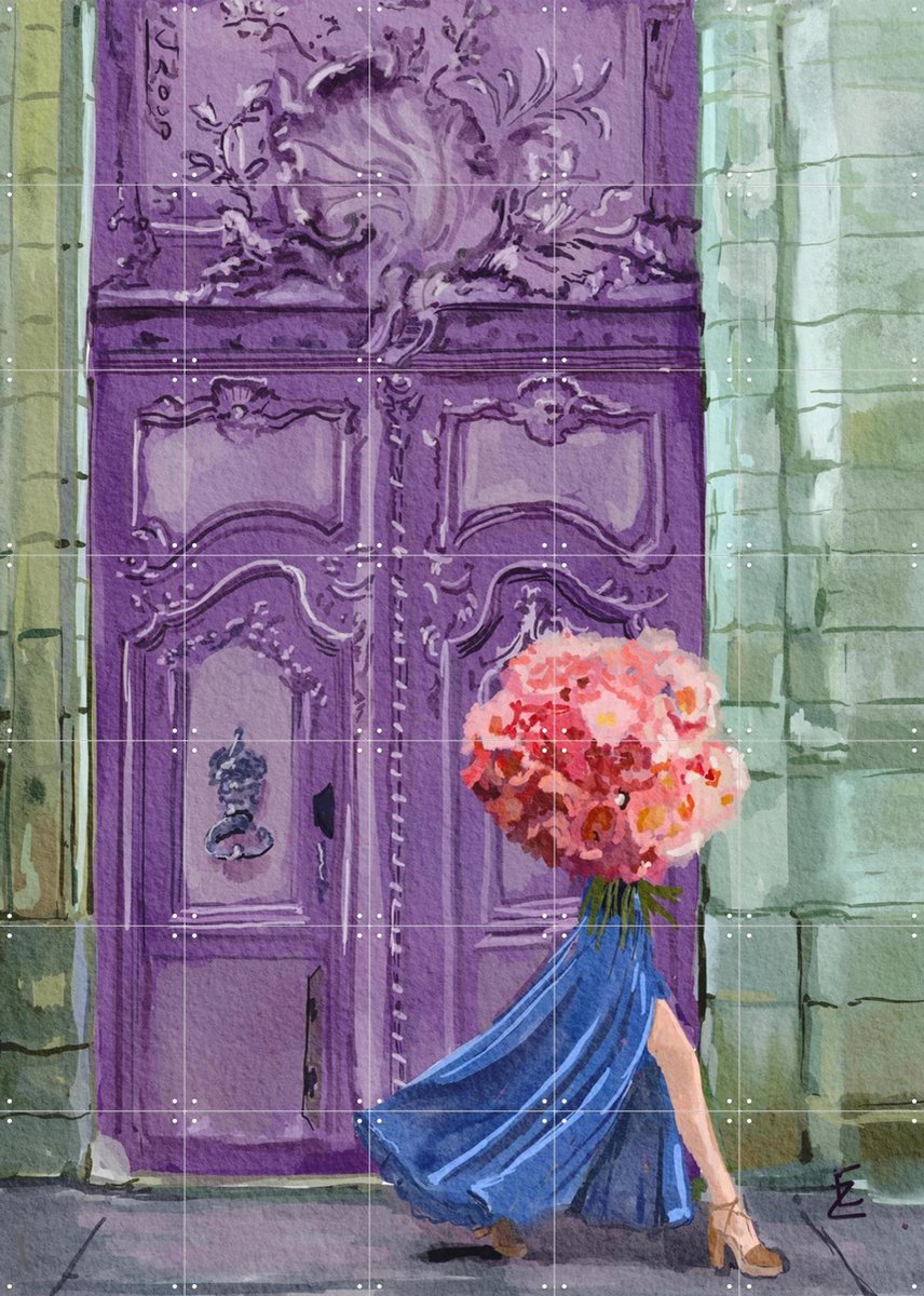 IXXI Lady with the Peonies, Ekaterina Zagorska - 100 x 140 cm - Gratis ophangtool - Grote wanddecoratie en posters - Speels, Illustraties, Slaapkamer