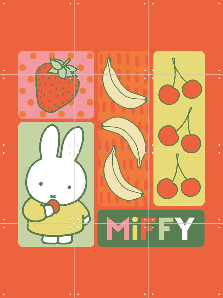 IXXI Nijntje Fruit Rood, Nijntje - 60 x 80 cm - Gratis ophangtool - Grote wanddecoratie en posters - Illustraties, Kleurrijk, Cartoonesk, Kinderkamer