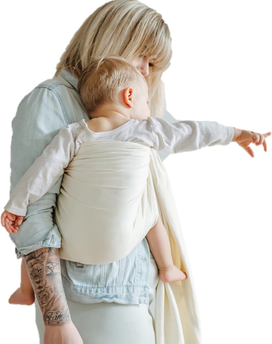 Draagdoek Ringsling - Baby Draagband - Baby Meenemen - 100% Biologisch Katoen - 210x70 cm - Beige – foto 2