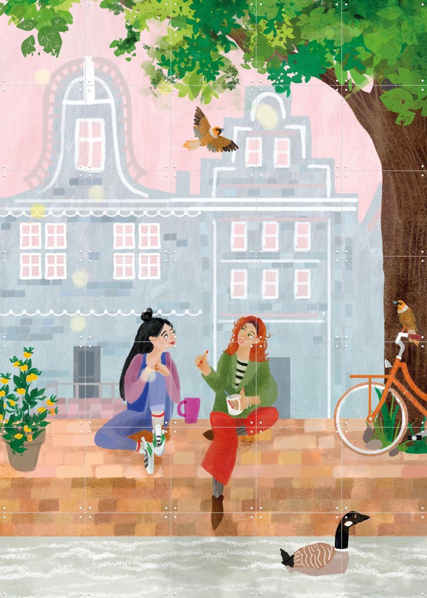 IXXI Samen koffie, Esther Sepers - 100 x 140 cm - Gratis ophangtool - Grote wanddecoratie en posters - Digitale Kunst, Cartoonesk, Illustraties