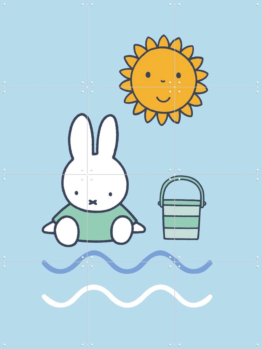 IXXI Nijntje op het Strand - Blauw, Nijntje - 60 x 80 cm - Gratis ophangtool - Grote wanddecoratie en posters - Speels, Cartoonesk, Illustraties