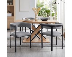 Eetkamerstoelen - Set van 4 - Moderne stoel - Chenille stoel - Comfortabele keukenstoel - Gestoffeerde stoel met brede rugleuning - Stoel voor woonkamer, restaurant en café - Ademend zitvlak - Moderne eetkamerstoelen - Grijs