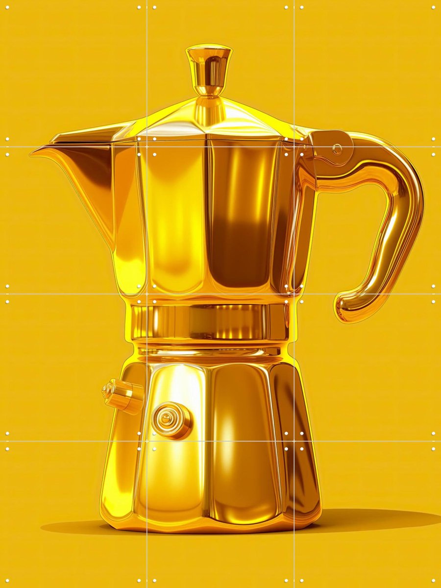 IXXI Goud Gele Percolator, OTTI - 60 x 80 cm - Gratis ophangtool - Grote wanddecoratie en posters - Realisme, Digitale Kunst, Modern, Minimalisme