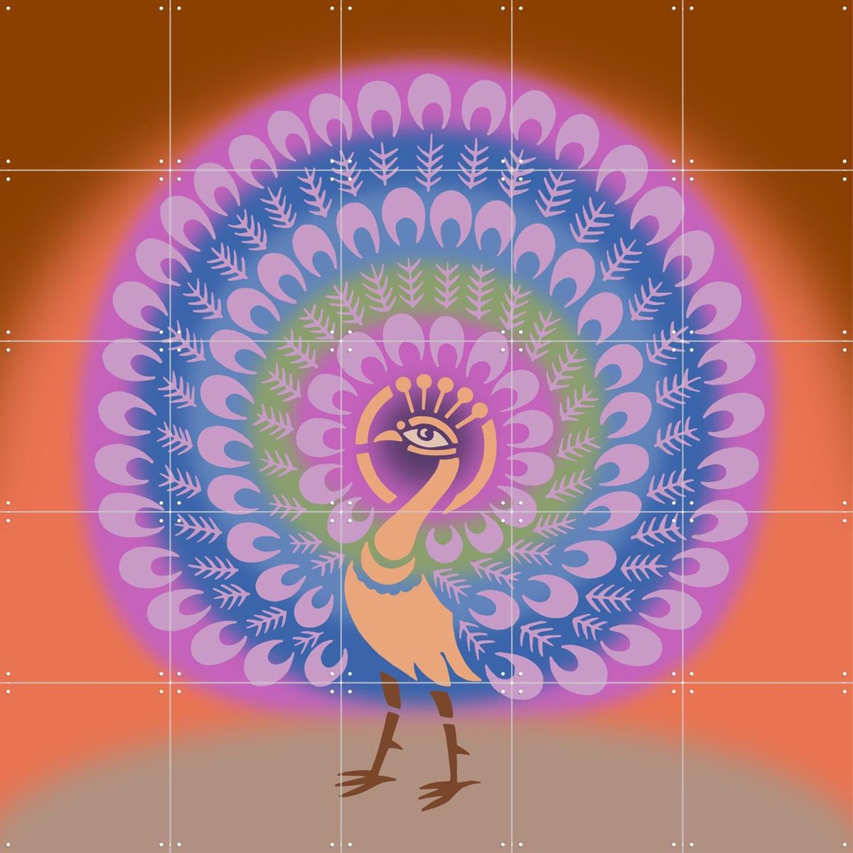 IXXI Peacock, Alejandro B. Canoy - 100 x 100 cm - Gratis ophangtool - Grote wanddecoratie en posters - Ornamenteel Ontwerp, Illustraties