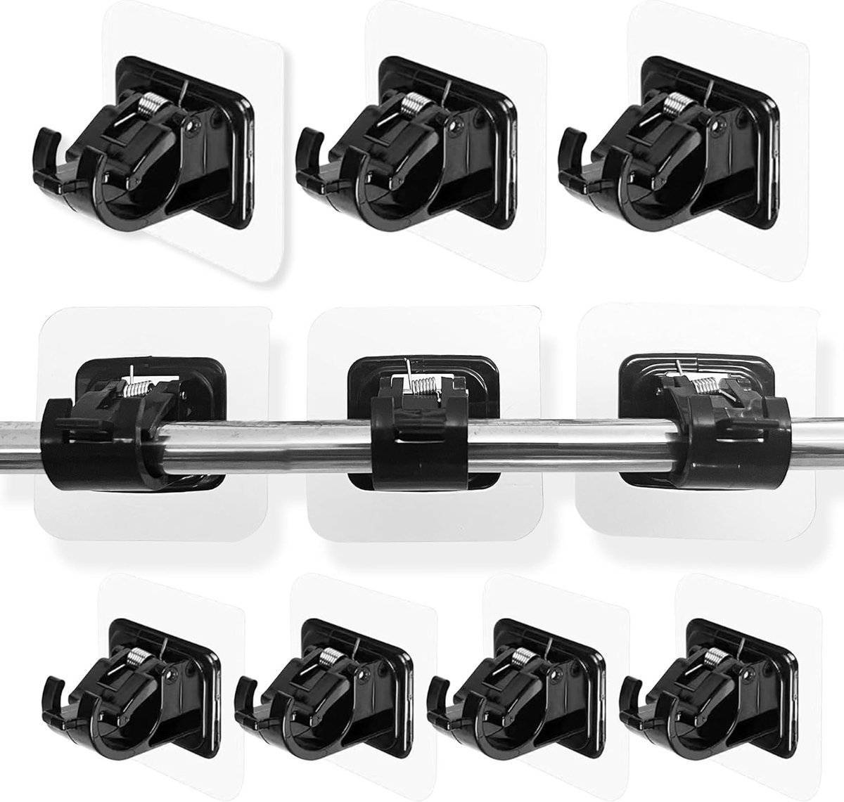 SnelShoppen - 10 Stuks Zelfklevende Gordijnroede Beugels, Transparante Gordijnroedehouders, Geschikt voor Badkamer, Keuken, Douche, Zwart, Sterk en Wa