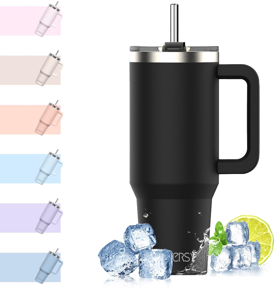 SnelShoppen - 40oz Thermosbeker met Handvat en Rietje - 1182 ml Roestvrijstalen Dubbelwandige Vacuümgeïsoleerde Reisbeker - Lekvrij Deksel voor Warme