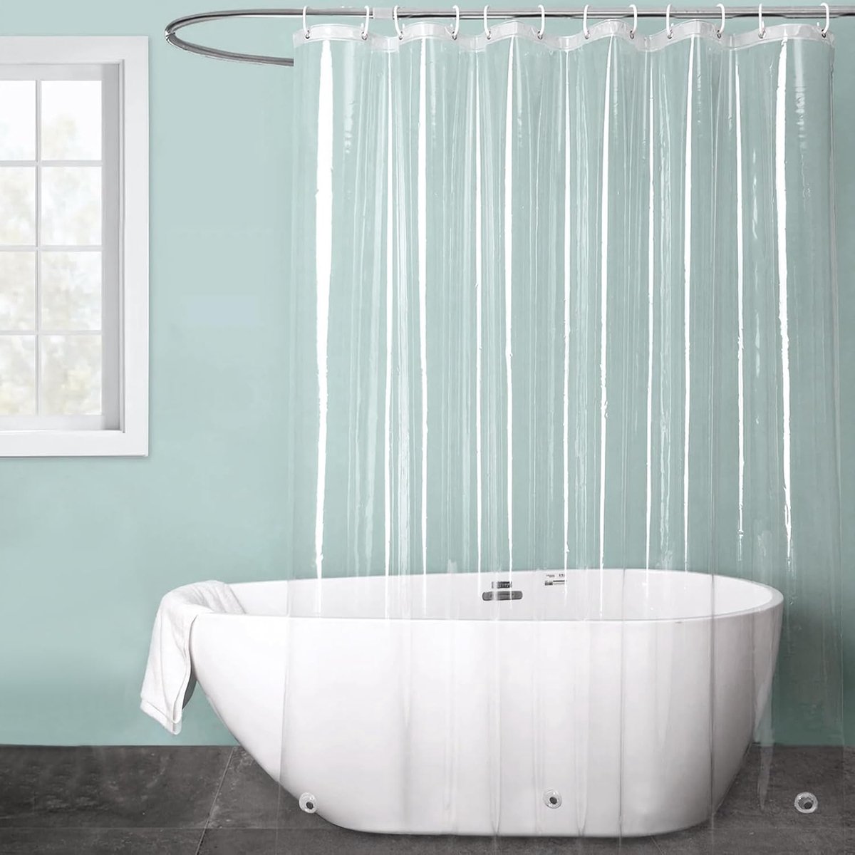 SnelShoppen - Transparante Douchegordijn 180 x 200 cm, Schimmelbestendig, PEVA, Waterdicht, Inclusief 12 Gordijnhaakjes, Voor Badkamer of Badkuip