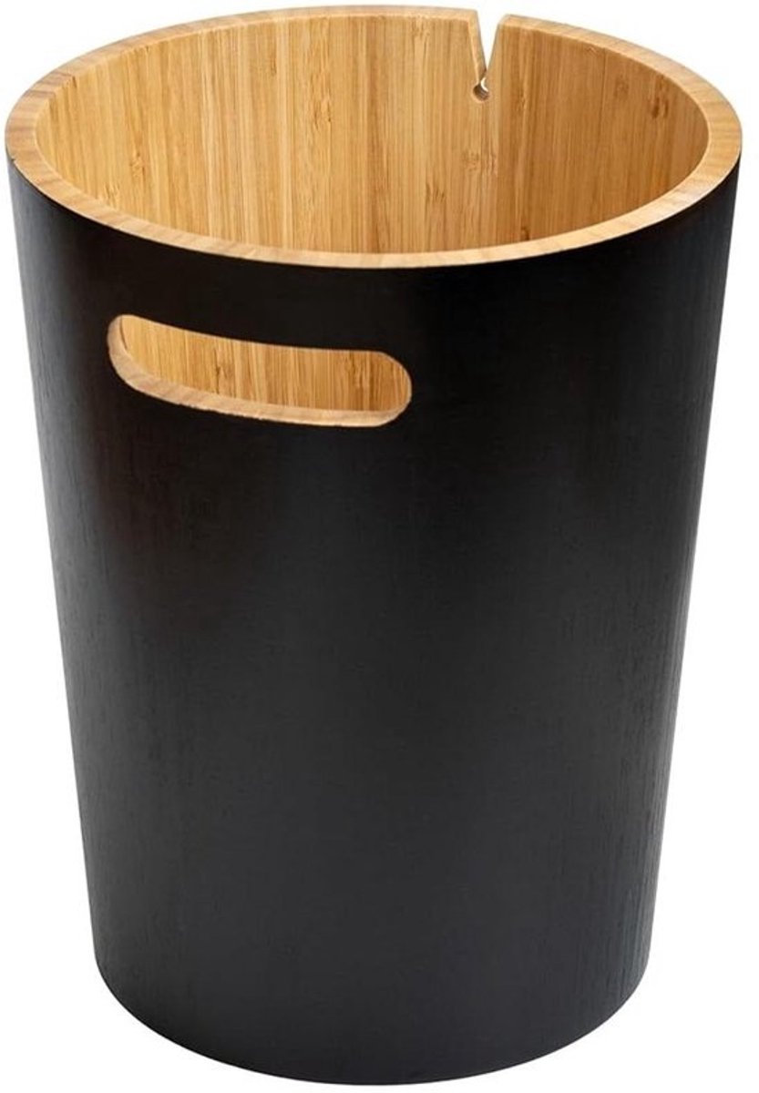 Bamboe Prullenbak - Afvalbak Cilinder - Afval Scheiden - Praktische Zakhouder - 85 Liter - Zwart