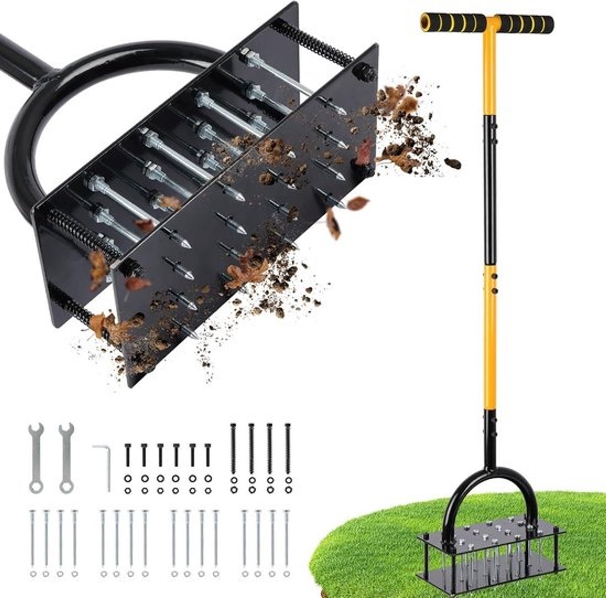 Gazonventilator 2-in-1 met 16 spikes - Handverticuteermachine voor effectief beluchten van je gazon