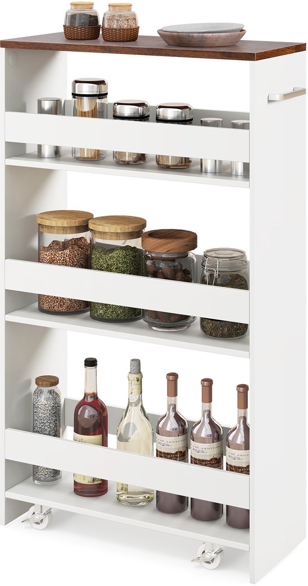 SureDeal® - Buffetkast - Brede Nichewagen Wielen - 47,5x20x80,5 cm - Koffiebruin
