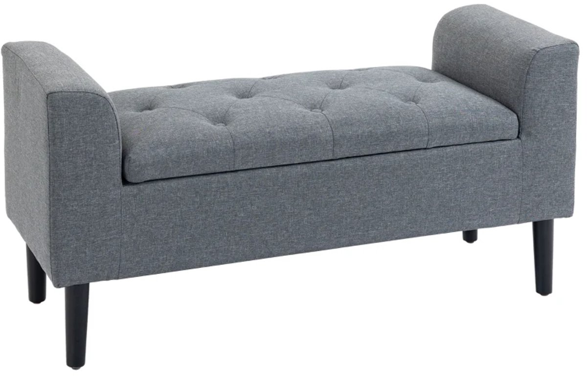 Bankje - Met Opbergruimte - Gestoffeerde Bank - Draagvermogen Tot 130 kg - Linnenlook - Rubbenhout - 116 x 44 x 58 cm - Lichtgrijs